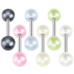 Piercing do języka ze stali - kolorowe perłowe kuleczki - Kolor kolczyka: Jasnożółty