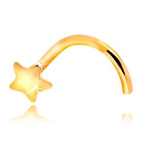 Piercing do nosa z żółtego 14K zlata - zagięty, mała gwiazdka 