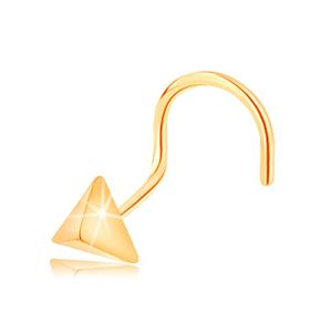 Piercing do nosa z żółtego 14K złota - mała lśniąca piramida, zagięty