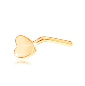 Piercing do nosa z żółtego złota 375 - małe lśniące serce, zakrzywiony