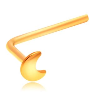 Piercing do nosa z żółtego złota 585 z sierpem księżyca, prostopadle zagięty