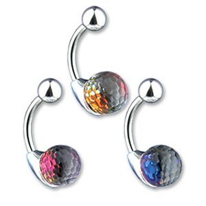 Piercing do pępka - kryształowa kula, kolorowe refleksy - Kolor: Fioletowy