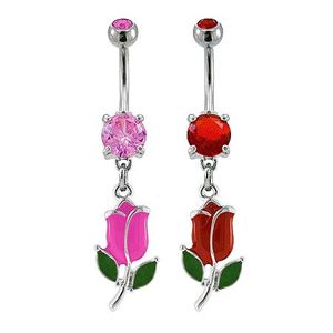 Piercing do pępka kolorowy tulipan - Kolor cyrkoni: Różowy - P