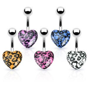 Piercing do pępka ze stali - kolorowe serce ze wzorem leopard - Kolor kolczyka: Niebieski