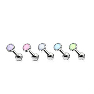 Piercing do ucha ze stali 316L, srebrny kolor - emalia epoksydowa, cienka oprawa - Kolor: Różowy