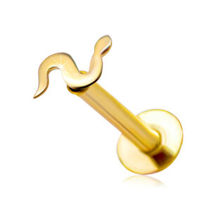 Piercing do wargi i brody z żółtego 14K złota - płaski błyszczący wąż