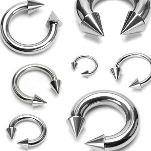 Piercing srebrnego koloru ze stali chirurgicznej - podkowa zakończona kolcami - Wymiary: 1,2 mm x 8 mm x 3x4 mm