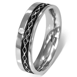 Pierścień ze stali chirurgicznej - celtycki wzór, przezroczysta cyrkonia - Rozmiar : 57