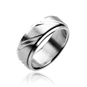 Pierścień ze stali chirurgicznej - dwuczęściowy, srebrny, z wygrawerowanym wzorem - Rozmiar : 59