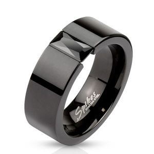 Pierścień ze stali w czarnym kolorze - błyszcząca czarna cyrkonia, 8 mm - Rozmiar : 62