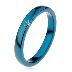Pierścionek tungsten - gładka niebieska obrączka, zaokrąglona, 3 mm - Rozmiar : 59