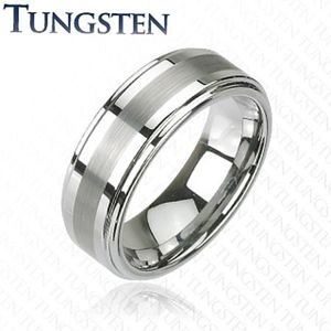 Pierścionek Tungsten w ciemnoszarym lśniącym odcieniu, wyszlifowany środkowy pas, 8 mm - Rozmiar : 59