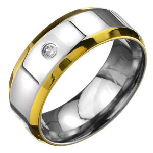 Pierścionek z tytanu - srebrna obrączka ze złotym brzegiem - Rozmiar : 60