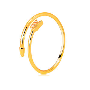 Pierścionek z żółtego 14K złota - skręcona strzała, rozłączone ramiona pierścionka - Rozmiar : 58