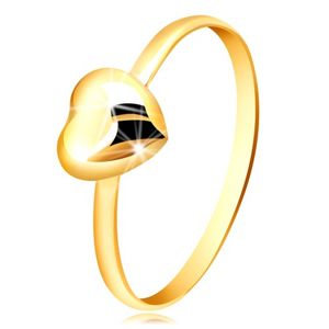 Pierścionek z żółtego złota 375 - wąski pierścionek i regularne lustrzano lśniące serce - Rozmiar : 50