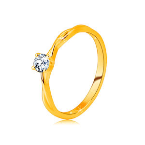 Pierścionek zaręczynowy z żółtego 14K złota - oszlifowana bezbarwna cyrkonia osadzona w pierścionku - Rozmiar : 52