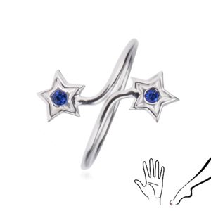 Pierścionek ze srebra 925 - ramiona z gwiazdami, niebieskie cyrkonie