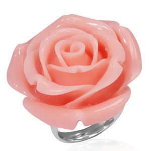 Pierścionek ze stali - różowy rozkwitnięty kwiat z żywicy - Rozmiar : 52