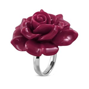 Pierścionek ze stali 316L - duża różowo-fioletowa róża z żywicy - Rozmiar : 59