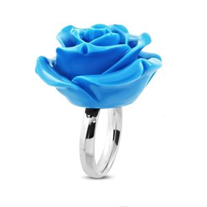 Pierścionek ze stali chirurgicznej - kwitnąca róża, błyszcząca niebieska żywica - Rozmiar : 59