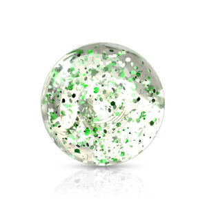 Plastikowa przezroczysta kulka do piercingu z zielonymi cekinami, 5 mm, zestaw 10 sztuk