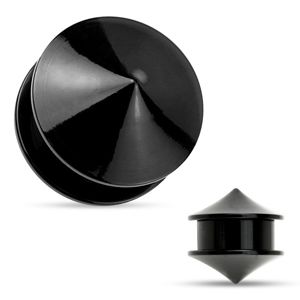 Plug do ucha, akryl czarnego koloru, dwa lśniące i gładkie stożki - Szerokość: 22 mm