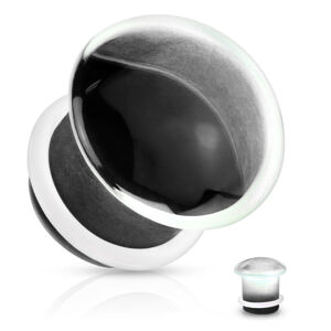 Plug do ucha, przeźroczyste szkło, wypukły kształt - grzybek z czarną końcówką, gumka - Szerokość: 6 mm