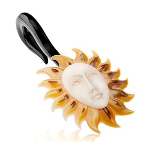 Plug do ucha z naturalnego materiału, czarny haczyk, słoneczko z białą twarzą - Szerokość: 8 mm