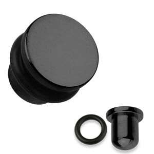 Plug do ucha ze stali 316L w czarnym kolorze, czarna gumka, różne grubości - Szerokość: 5 mm