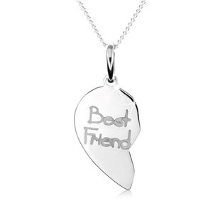 Podwójny srebrny naszyjnik 925, podwójny wisiorek serce, napis "Best Friend"