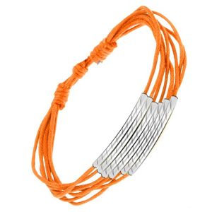 Pomarańczowa sznurkowa bransoletka, lśniące rurki o skośnych nacięciach