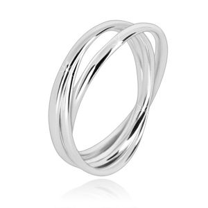 Potrójny pierścionek ze srebra 925 - wąskie połączone pierścienie o błyszczącej powierzchni - Rozmiar : 60