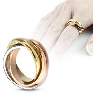 Potrójny pierścionek ze stali - trzykolorowy - Rozmiar : 54