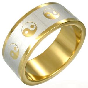Pozłacany pierścionek Yin-Yang - Rozmiar : 64