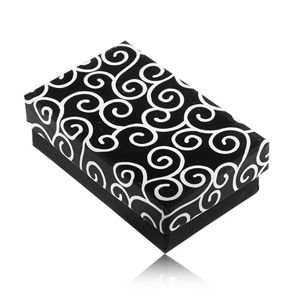 Prostokątne pudełeczko na kolczyki i pierścionek, czarne z białymi ornamentami