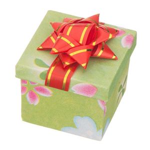 Pudełko na prezent - kostka z różnokolorowym motywem i kokardą - Kolor: Pomarańczowy