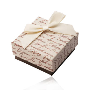 Pudełko prezentowe na kolczyki lub pierścionki - beżowo-brązowe połączenie, kokardka, napisy