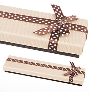 Pudełko prezentowe na łańcuszek - beżowo-brązowe z kokardą