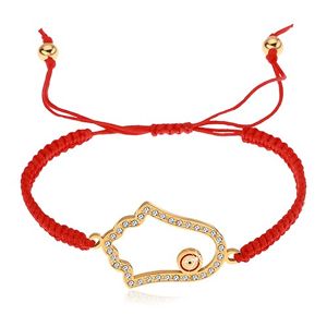 Regulowana bransoletka czerwonego koloru, symbol Hamsa, bezbarwne cyrkonie