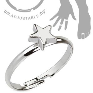 Rodowany regulowany srebrny pierścionek, lśniąca pięcioramienna gwiazda - Rozmiar : 48