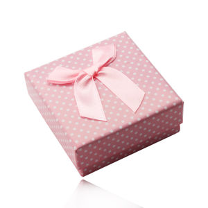 Różowe pudełeczko na pierścionki, kolczyki lub zawieszkę, białe kropki, kokardka
