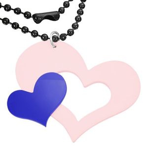 Różowo-niebieska zawieszka z akrylu, duże i małe serce