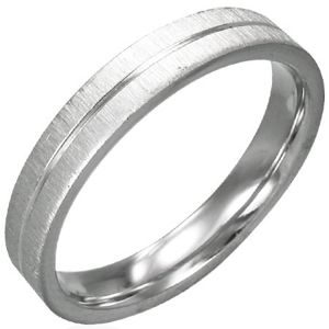 Satynowy pierścionek ze stali, błyszczący pas środkowy - Rozmiar : 54