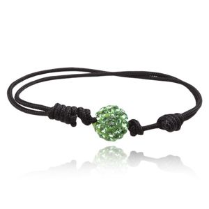 Shamballa bransoletka, czarny sznurek z cyrkoniową zieloną kulką