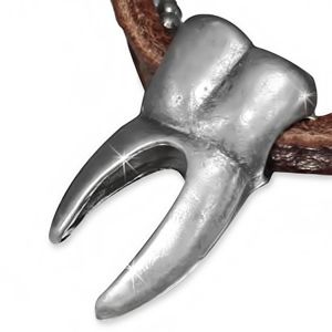 Skórzany naszyjnik - brązowy pas, łańcuszek wojskowy, ząb trzonowy