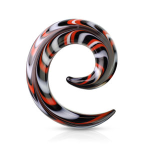 Spiralny ekspander do ucha wykonany ze szkła - wzory w kolorze białym, czerwonym i czarnym - Szerokość: 5 mm