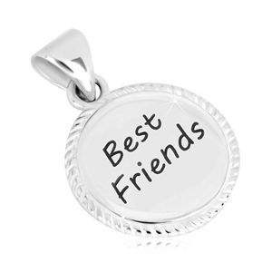 Srebrna 925 przywieszka - okrąg z ząbkowaną krawędzią, napis "Best Friends"