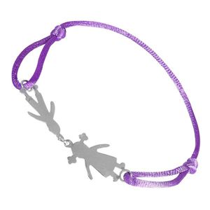 Srebrna bransoletka - chłopiec i dziewczynka na fioletowym sznurku 