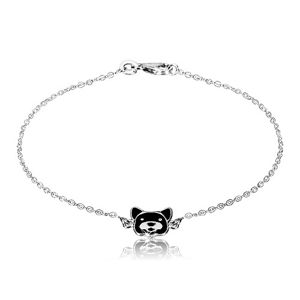 Srebrna bransoletka 925 - błyszczący łańcuszek, pies ozdobiony czarną emalią, karabińczyk