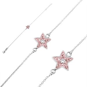 Srebrna bransoletka 925 - łańcuszek z różową gwiazdą i cyrkoniami